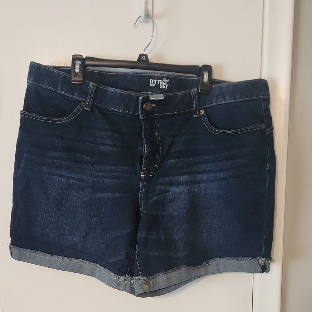Terra & Sky Blue Denim Jean Shorts Relaxed Fit